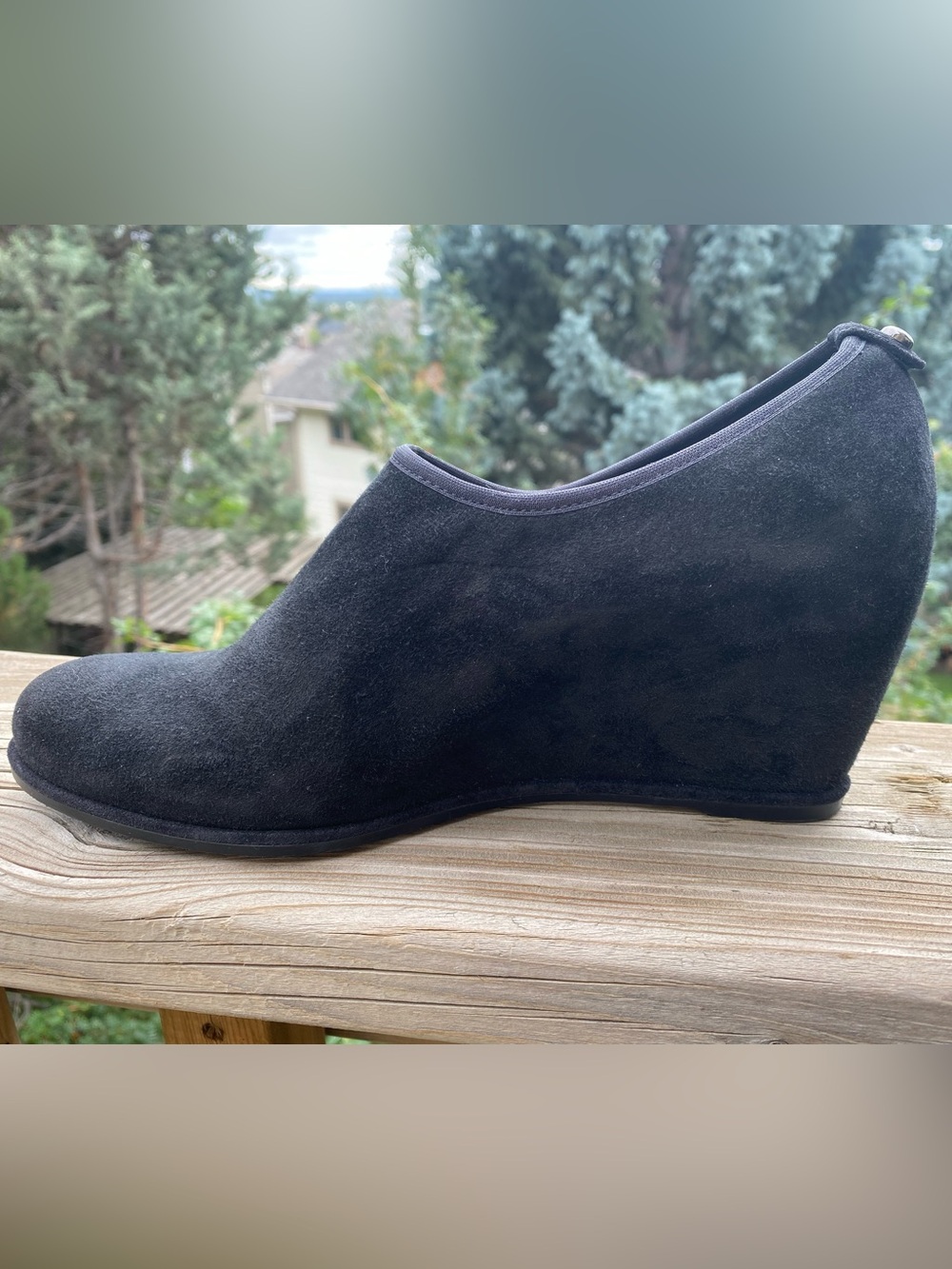 Stuart Weitzman Black Suede Wedge Bootie 8N - Picture 3 of 10